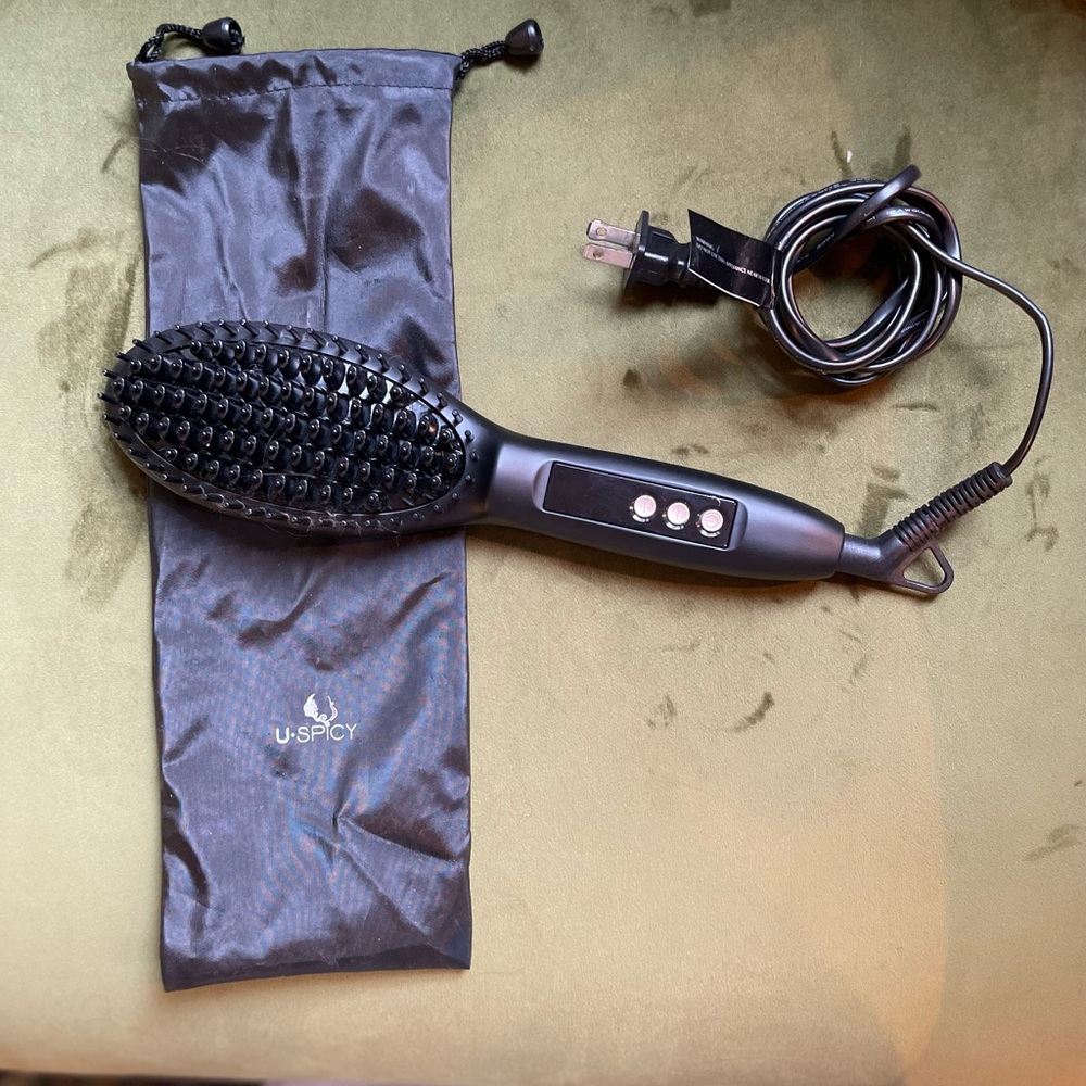 Hair Straightening Anti Frizz Brush Adjustable Temperature Automatic Shut off